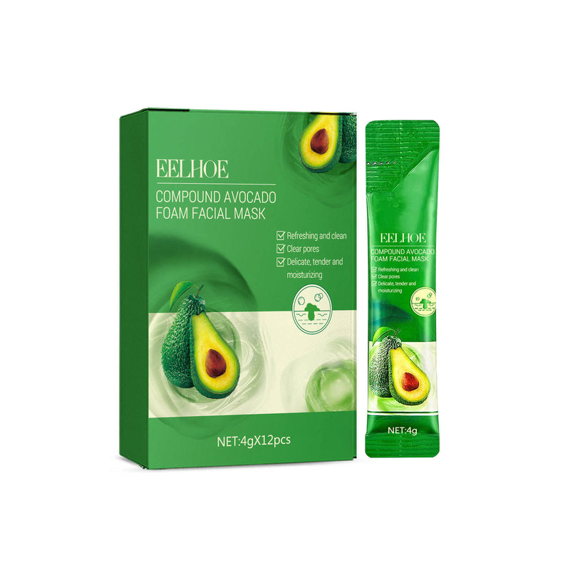 Oem Custom Logo 4g*12pcs Moisturizing Pore Cleaning Avocado Foam Face Sheet Mask Full Face Mask Facial Mask